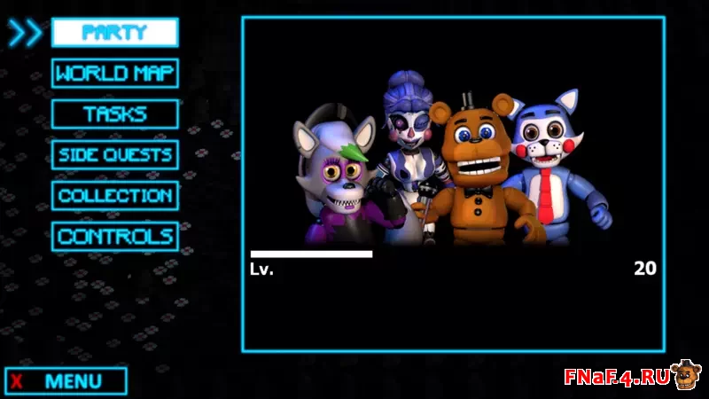 Скачать FNaF World: Edge of Time 🐻 РПГ игра в стиле ФНаФ на ПК - меню прокачки